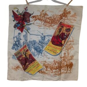 Vintage 70s Spanish Bullfight Corrida de Toros Souvenir Scarf Spain Bull Fighter